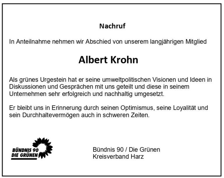 Nachruf – Albert Krohn